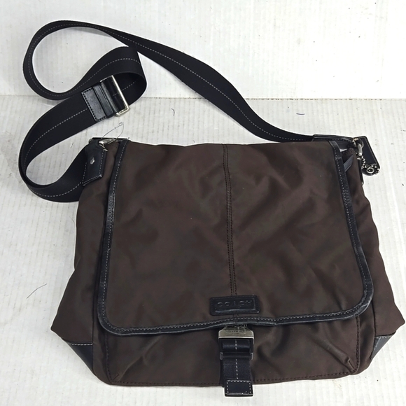 Coach Varick Brown Nylon Messenger Bag - Picture 1 of 14